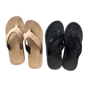 Volcom Tan Flip Flops + Reef Phantoms Black Sandals Men’s Size 10 Bundle